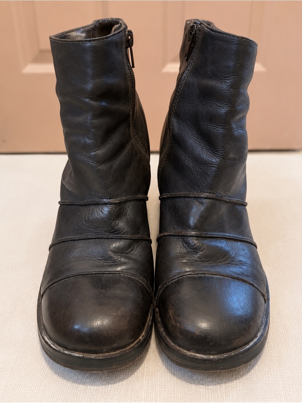 Vintage Charlotte Halton Dark Brown Leather Ankle Boots - Classic Zip Closure
